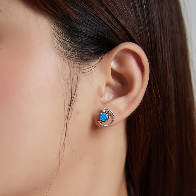 (image for) Pandora Style Silver Stud Earrings, Mysterious Planet - SCE1133 - View 7