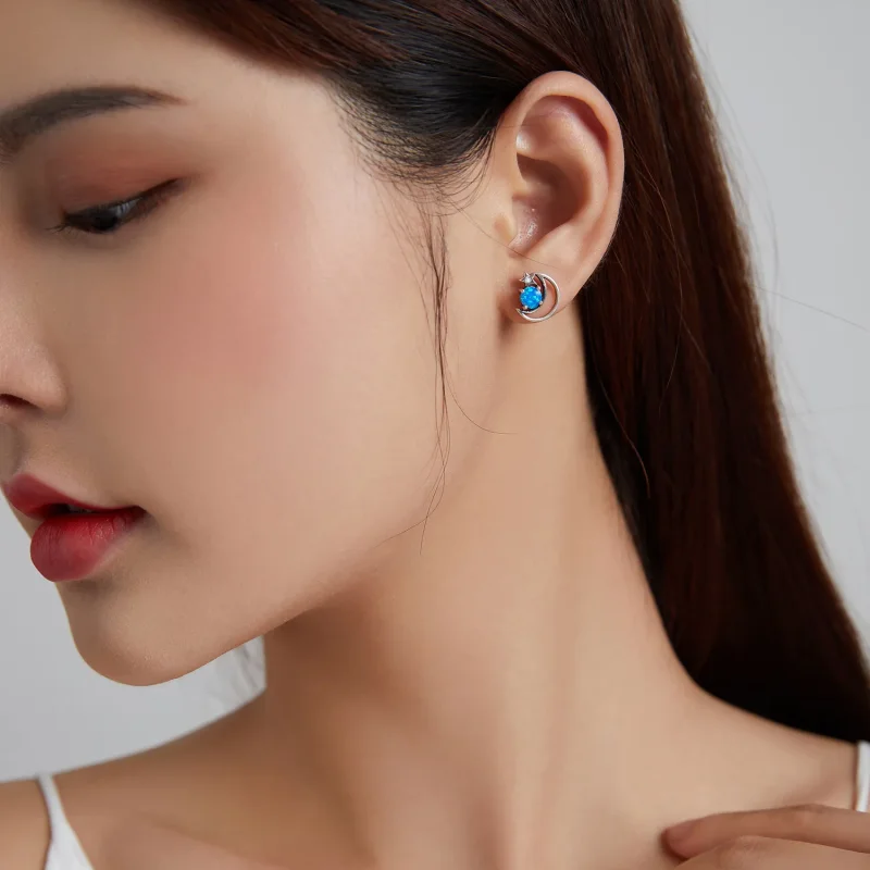 (image for) Pandora Style Silver Stud Earrings, Mysterious Planet - SCE1133 - View 8