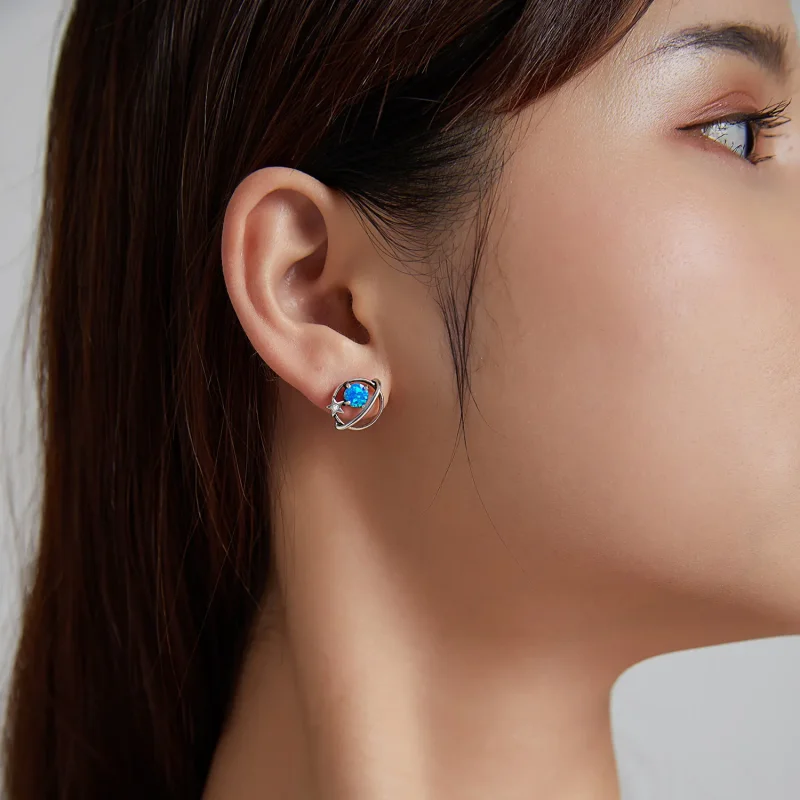 (image for) Pandora Style Silver Stud Earrings, Mysterious Planet - SCE1133 - View 9