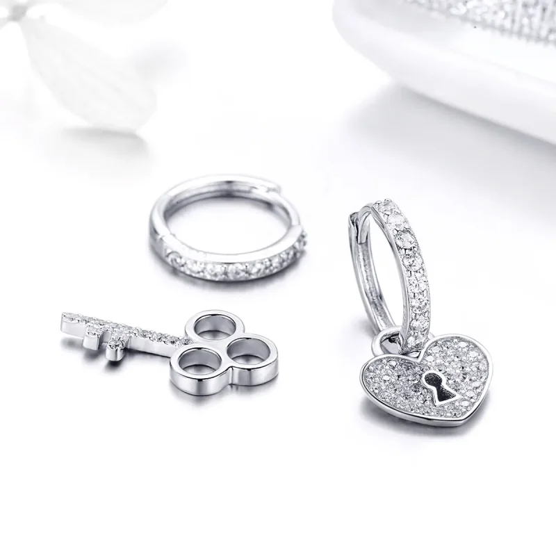 (image for) Pandora Style Silver Stud Earrings, Padlock - SCE577 - View 4