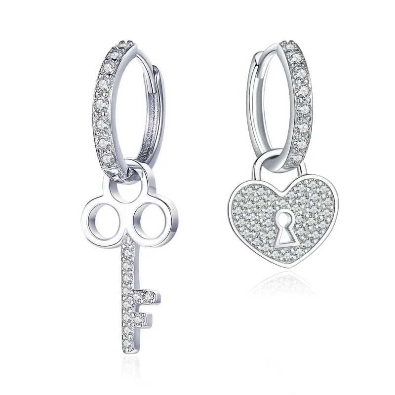 (image for) Pandora Style Silver Stud Earrings, Padlock - SCE577 - Product Image