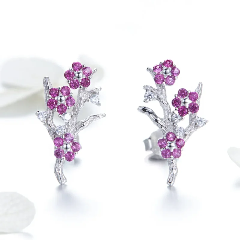 (image for) Pandora Style Silver Stud Earrings, Peach Blossom - BSE040 - View 2