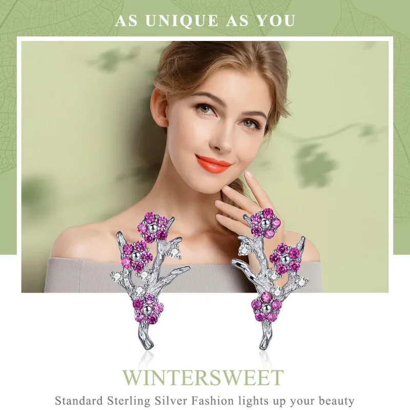 (image for) Pandora Style Silver Stud Earrings, Peach Blossom - BSE040 - View 6