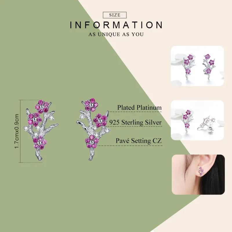 (image for) Pandora Style Silver Stud Earrings, Peach Blossom - BSE040 - View 7