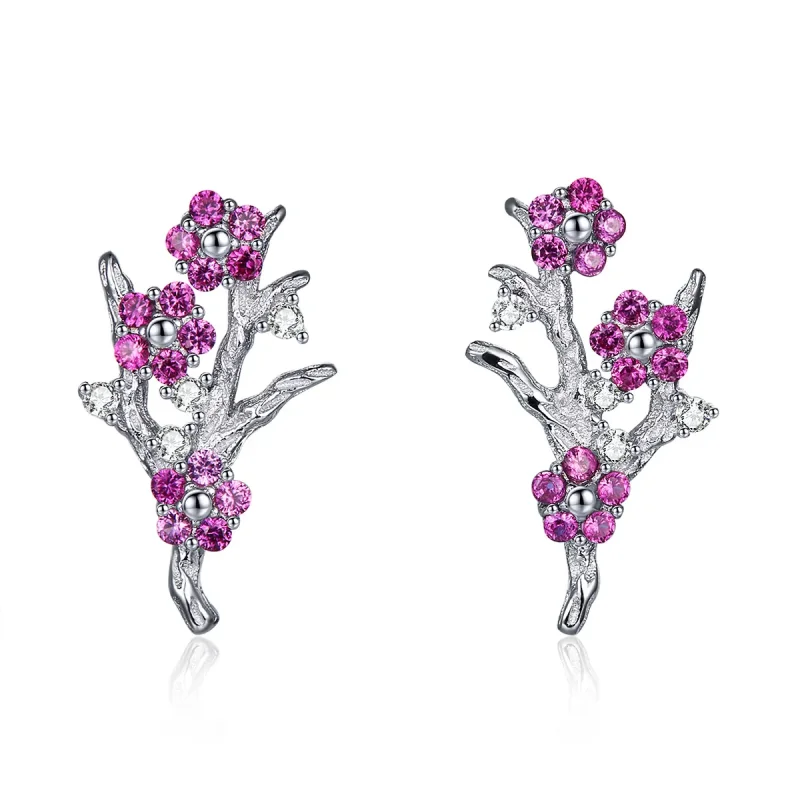 (image for) Pandora Style Silver Stud Earrings, Peach Blossom - BSE040 - Product Image
