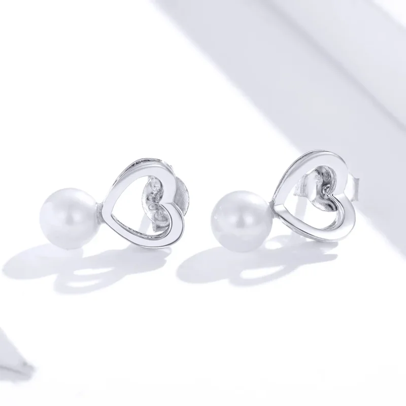 (image for) Pandora Style Silver Stud Earrings, Pearl Drop - SCE869 - View 2