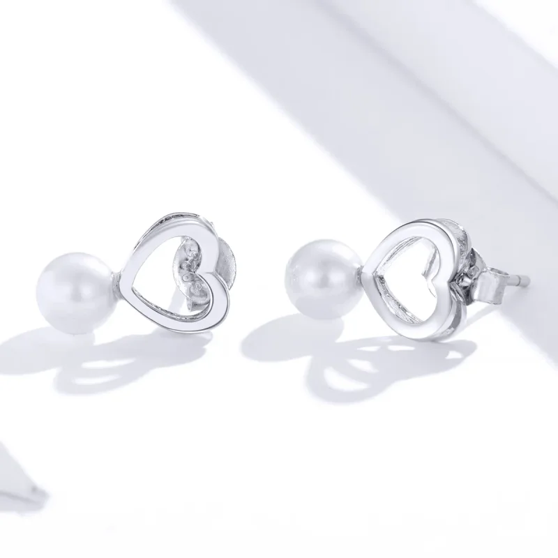 (image for) Pandora Style Silver Stud Earrings, Pearl Drop - SCE869 - View 3