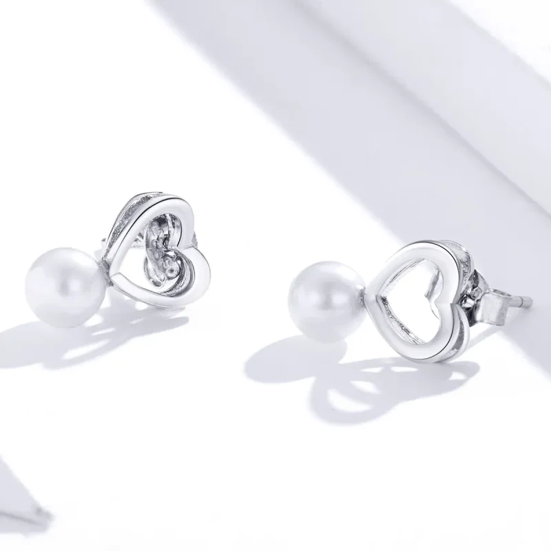 (image for) Pandora Style Silver Stud Earrings, Pearl Drop - SCE869 - View 4