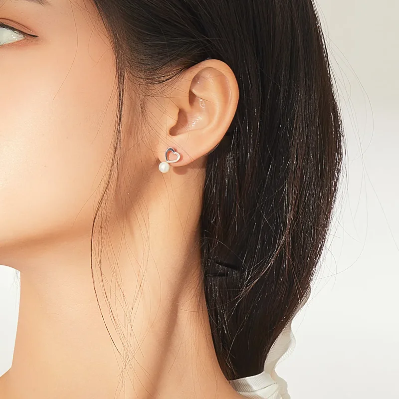 (image for) Pandora Style Silver Stud Earrings, Pearl Drop - SCE869 - View 7