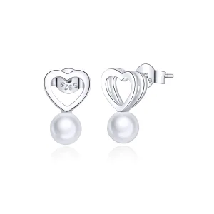(image for) Pandora Style Silver Stud Earrings, Pearl Drop - SCE869