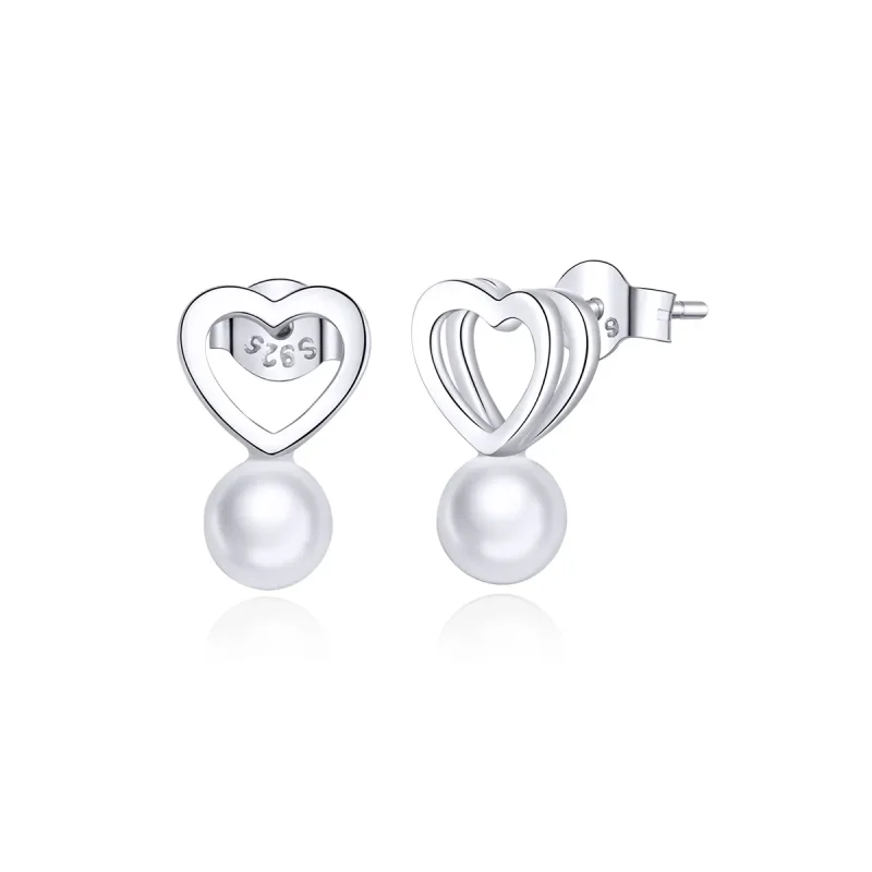 (image for) Pandora Style Silver Stud Earrings, Pearl Drop - SCE869 - Product Image