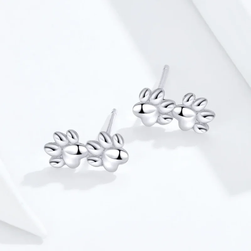 (image for) Pandora Style Silver Stud Earrings, Pet Footprints - SCE718 - View 2