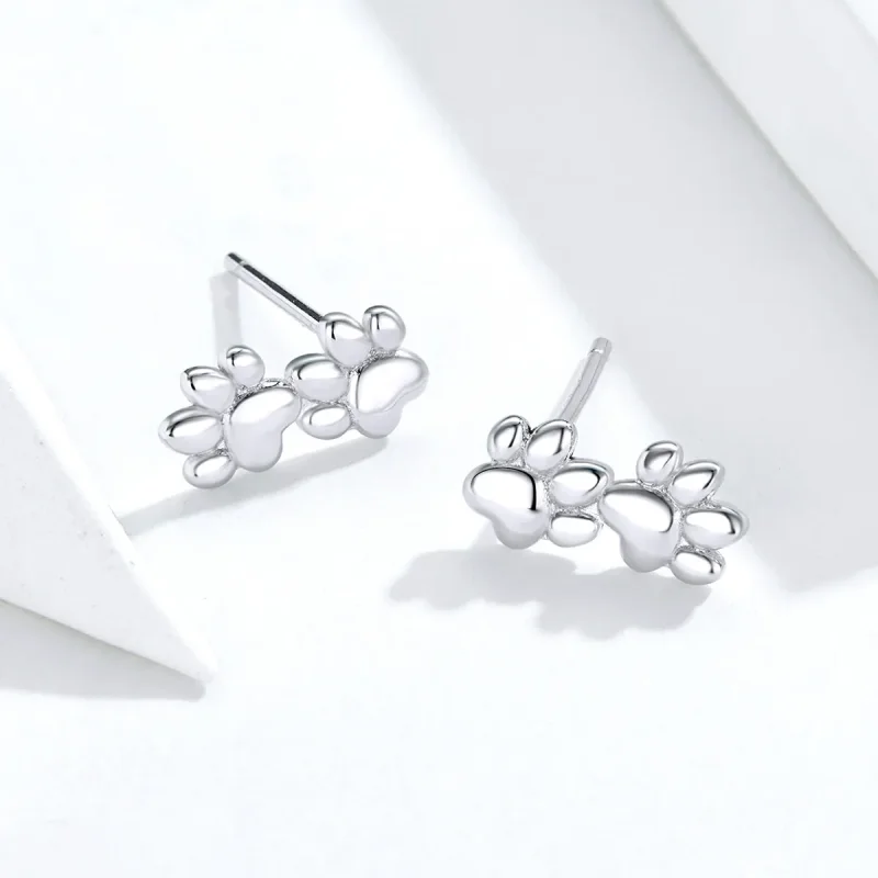 (image for) Pandora Style Silver Stud Earrings, Pet Footprints - SCE718 - View 4