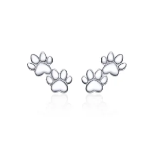 (image for) Pandora Style Silver Stud Earrings, Pet Footprints - SCE718