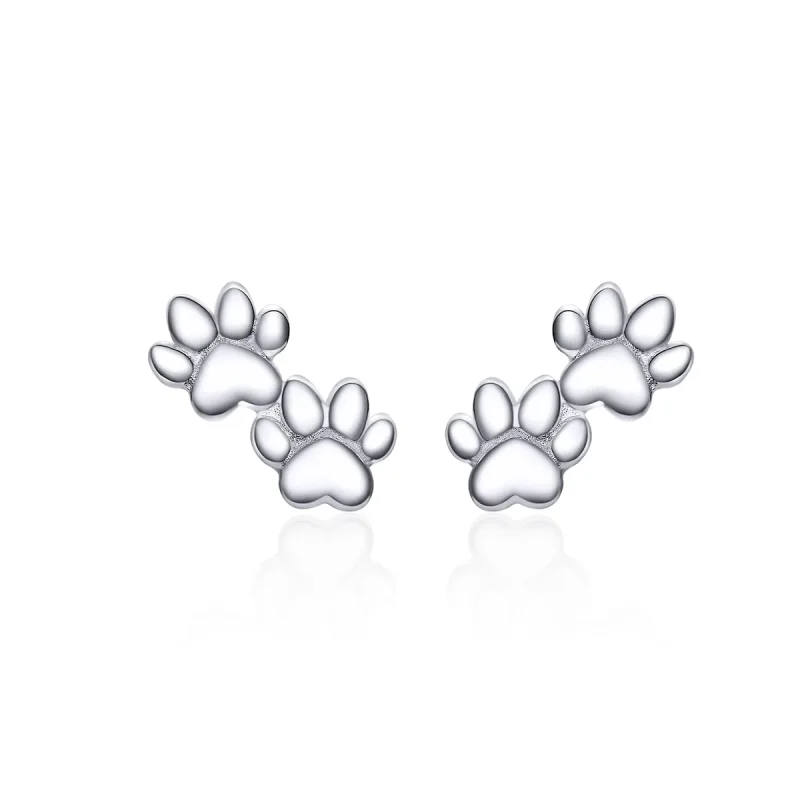 (image for) Pandora Style Silver Stud Earrings, Pet Footprints - SCE718 - Product Image