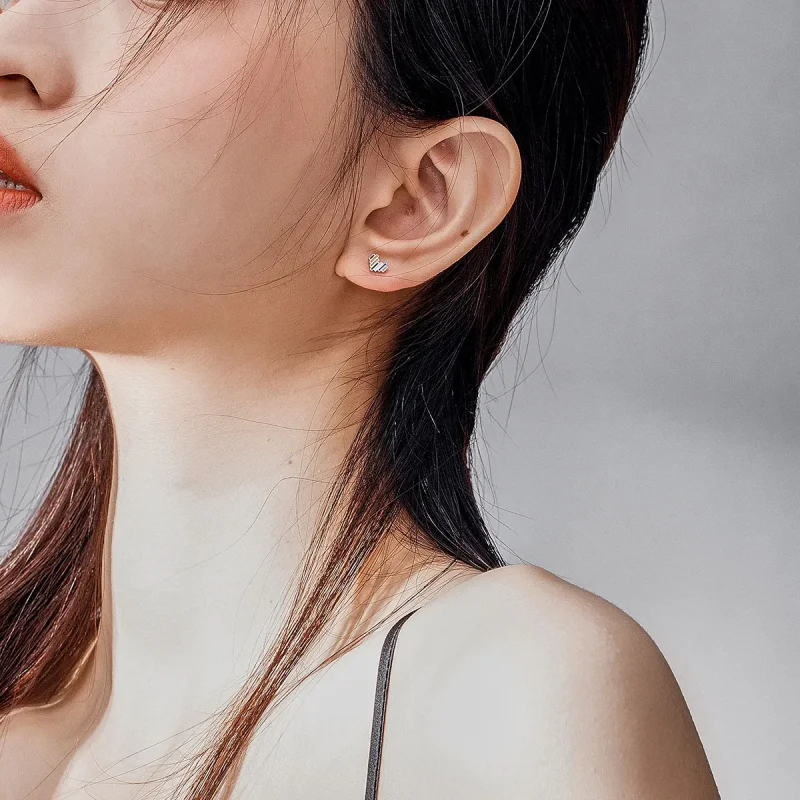 (image for) Pandora Style Silver Stud Earrings, Rainbow Heart - SCE787 - View 5