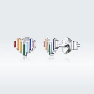 (image for) Pandora Style Silver Stud Earrings, Rainbow Heart - SCE787