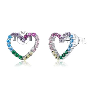 (image for) Pandora Style Silver Stud Earrings, Rainbow Hearts - SCE891