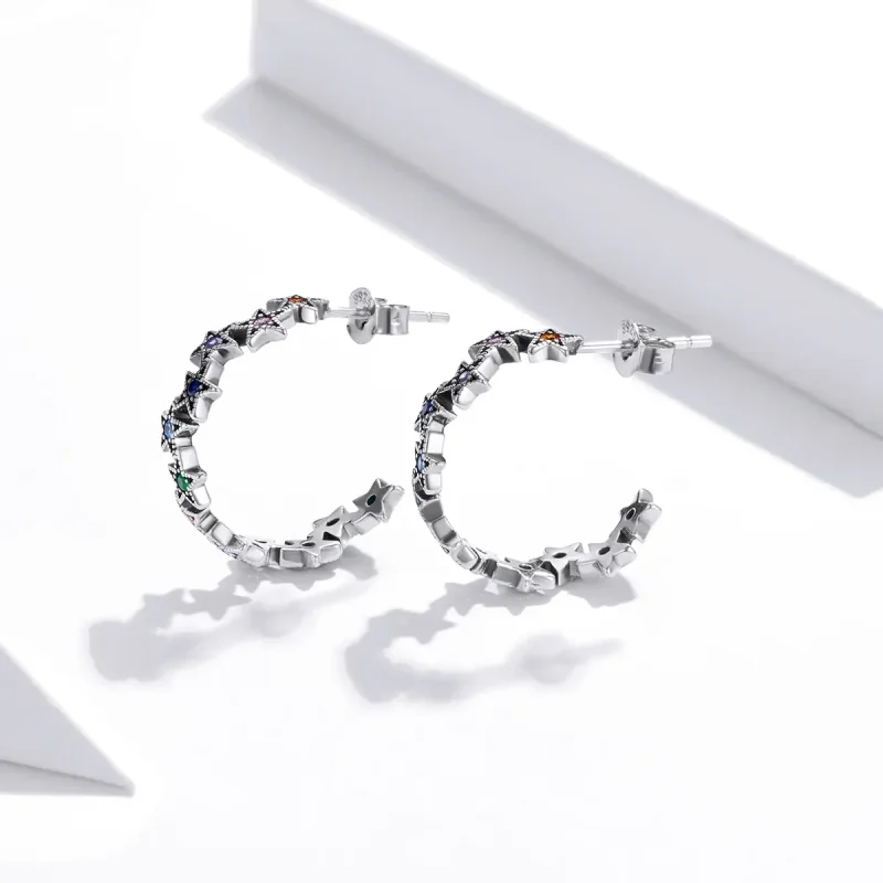 (image for) Pandora Style Silver Stud Earrings, Rainbow Stars - SCE1082 - View 3