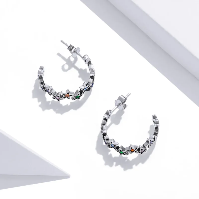 (image for) Pandora Style Silver Stud Earrings, Rainbow Stars - SCE1082 - View 4