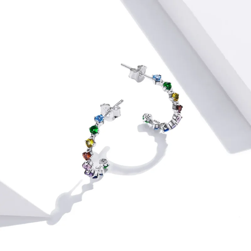 (image for) Pandora Style Silver Stud Earrings, Rainbow Words - SCE1014 - View 4