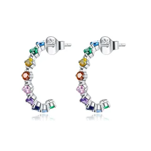 (image for) Pandora Style Silver Stud Earrings, Rainbow Words - SCE1014