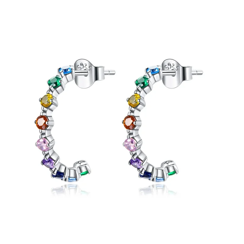 (image for) Pandora Style Silver Stud Earrings, Rainbow Words - SCE1014 - Product Image