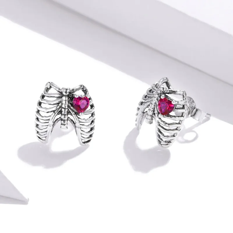 (image for) Pandora Style Silver Stud Earrings, Ribs - SCE970 - View 2