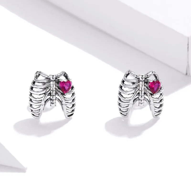 (image for) Pandora Style Silver Stud Earrings, Ribs - SCE970 - View 3