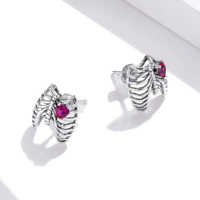 (image for) Pandora Style Silver Stud Earrings, Ribs - SCE970 - View 4