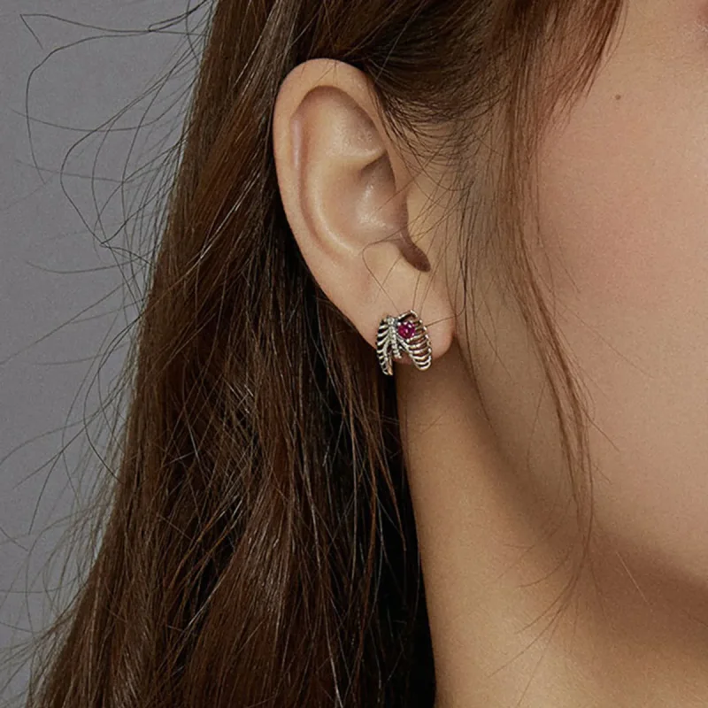 (image for) Pandora Style Silver Stud Earrings, Ribs - SCE970 - View 7