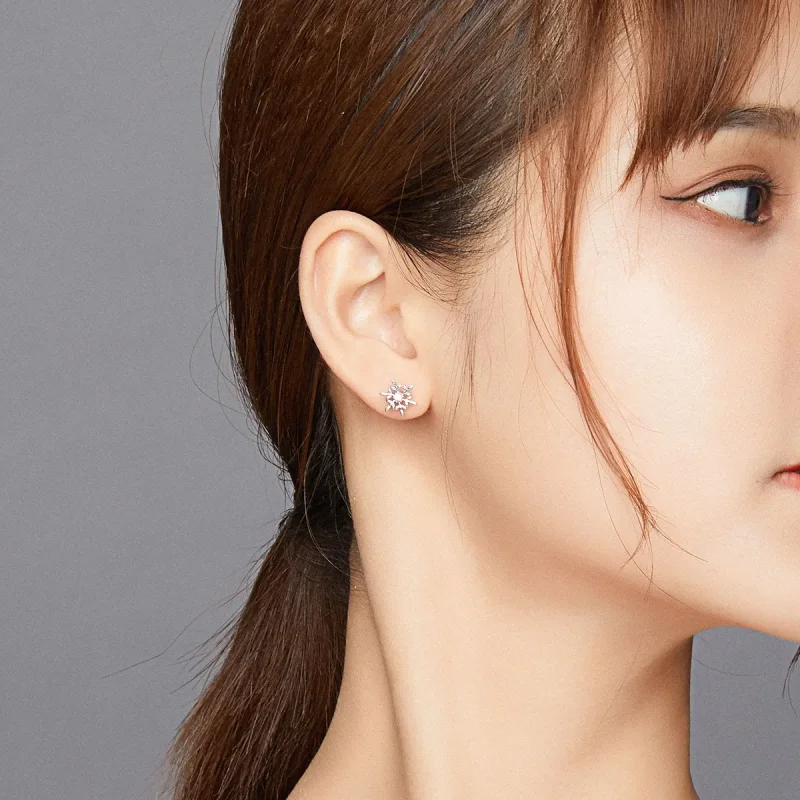 (image for) Pandora Style Silver Stud Earrings, Romantic Snowflakes - BSE424 - View 6