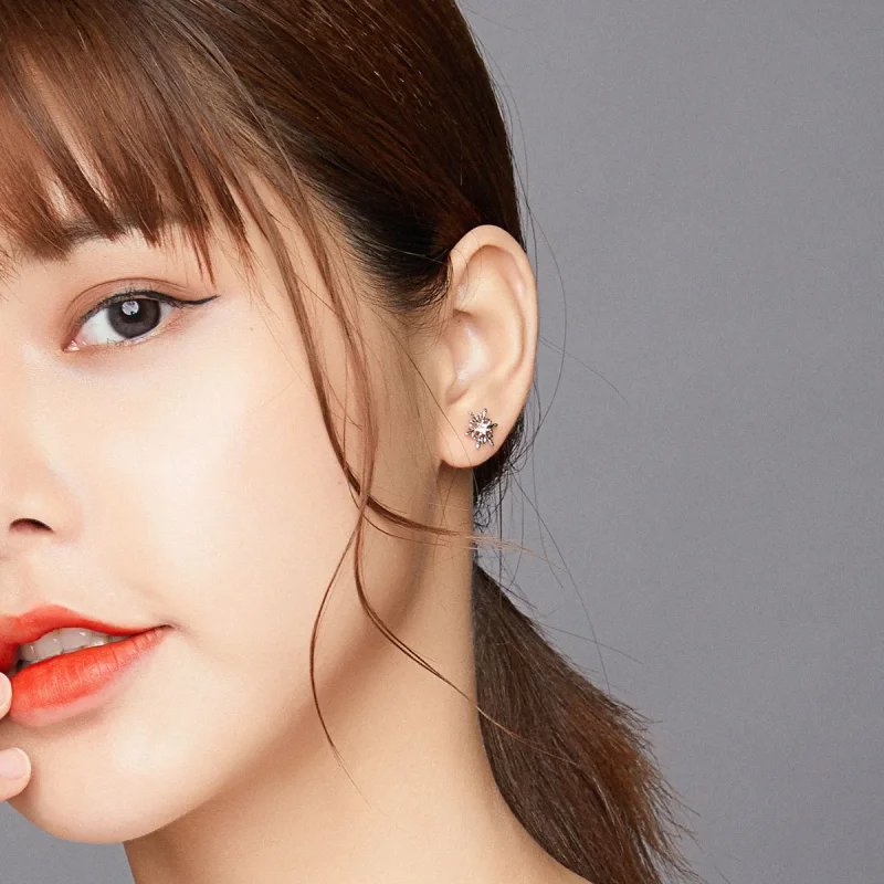 (image for) Pandora Style Silver Stud Earrings, Romantic Snowflakes - BSE424 - View 7