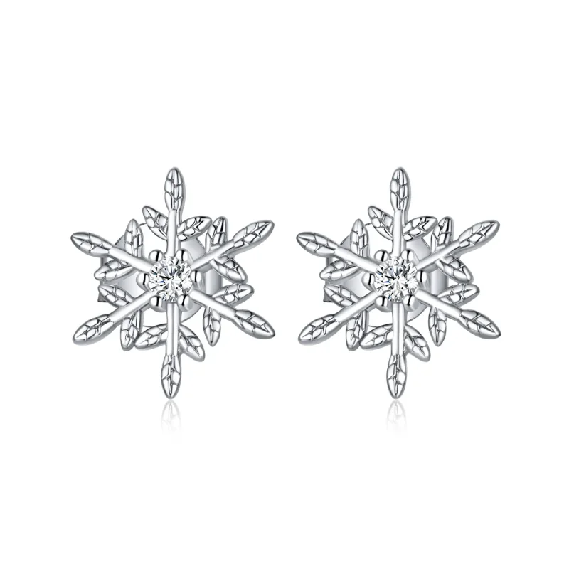 (image for) Pandora Style Silver Stud Earrings, Romantic Snowflakes - BSE424 - Product Image