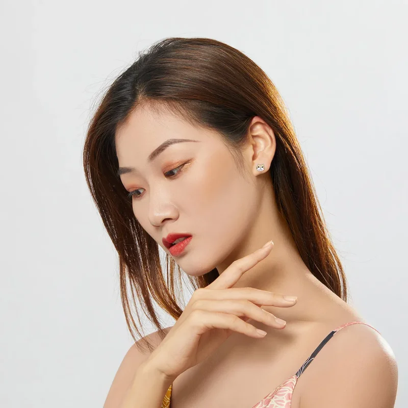 (image for) Pandora Style Silver Stud Earrings, Shiba Inu - SCE769 - View 5