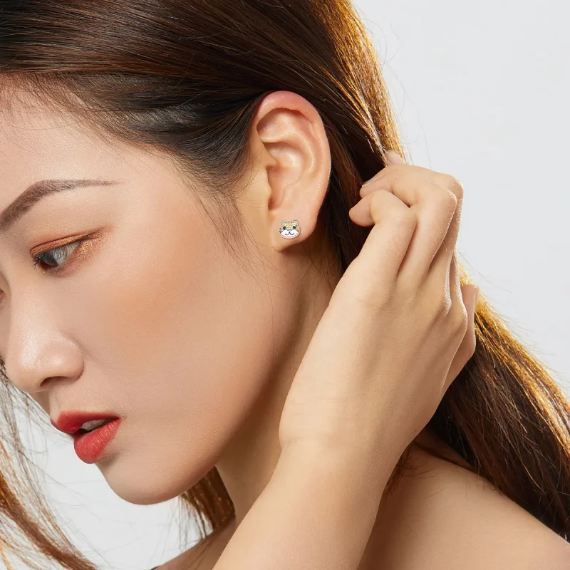 (image for) Pandora Style Silver Stud Earrings, Shiba Inu - SCE769 - View 6