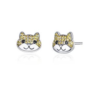 (image for) Pandora Style Silver Stud Earrings, Shiba Inu - SCE769