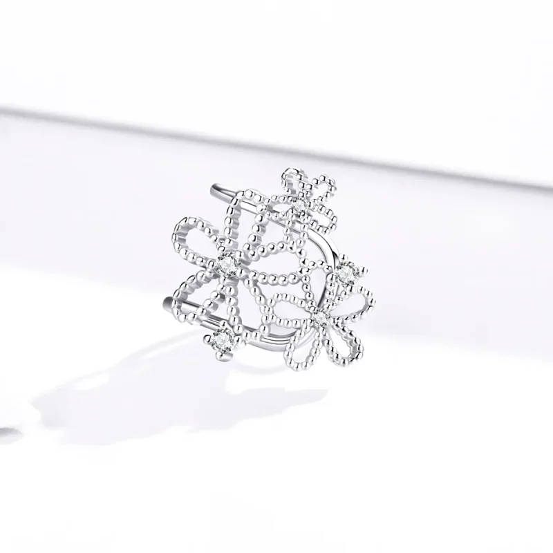 (image for) Pandora Style Silver Stud Earrings, Shining Flowers - SCE921 - View 2