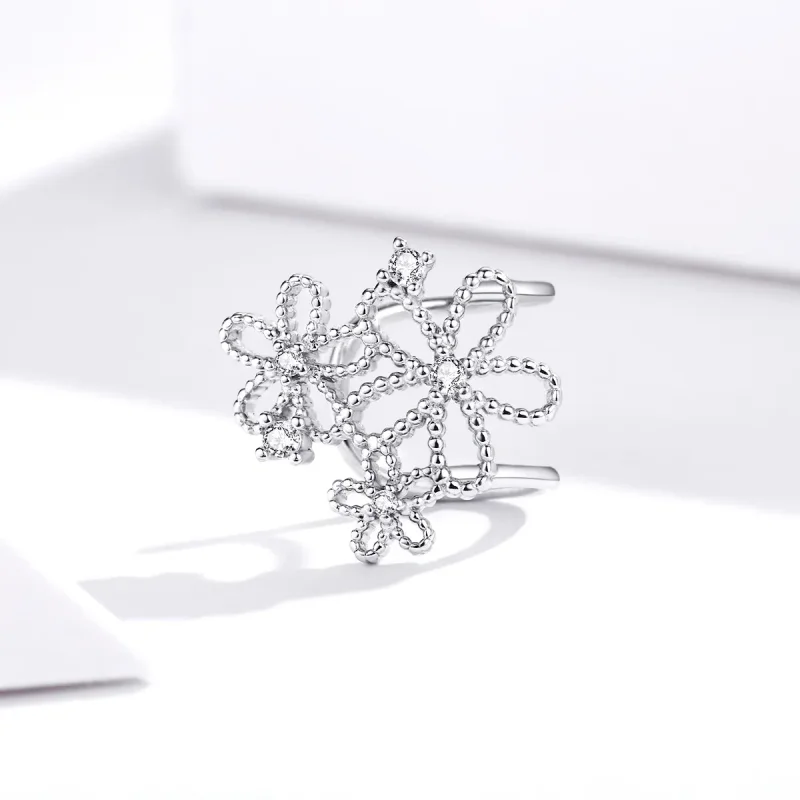 (image for) Pandora Style Silver Stud Earrings, Shining Flowers - SCE921 - View 4