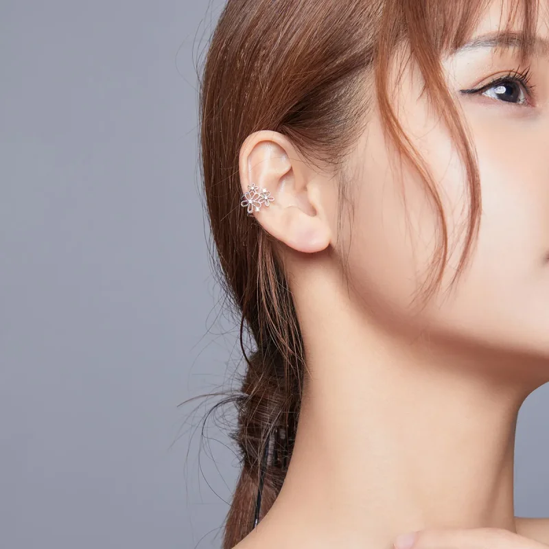 (image for) Pandora Style Silver Stud Earrings, Shining Flowers - SCE921 - View 6