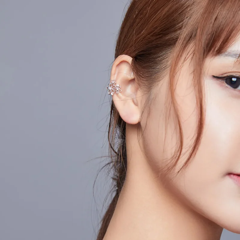 (image for) Pandora Style Silver Stud Earrings, Shining Flowers - SCE921 - View 7