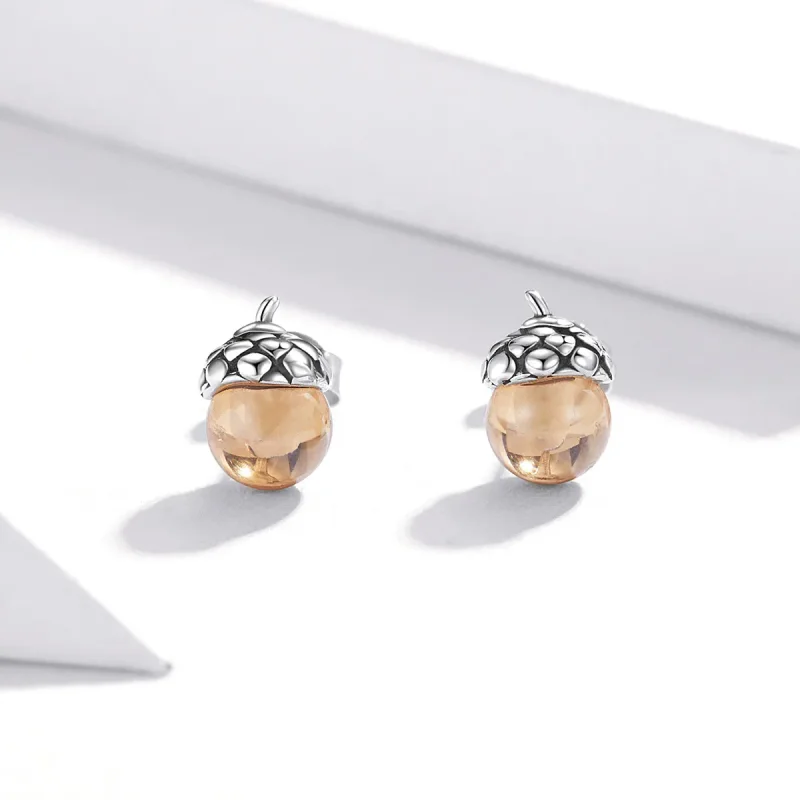 (image for) Pandora Style Silver Stud Earrings, Shining Fruit of The Oak Tree - SCE935 - View 2
