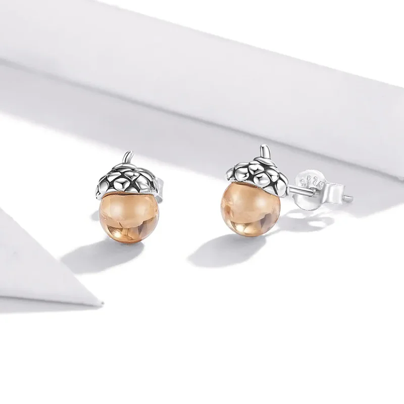 (image for) Pandora Style Silver Stud Earrings, Shining Fruit of The Oak Tree - SCE935 - View 3