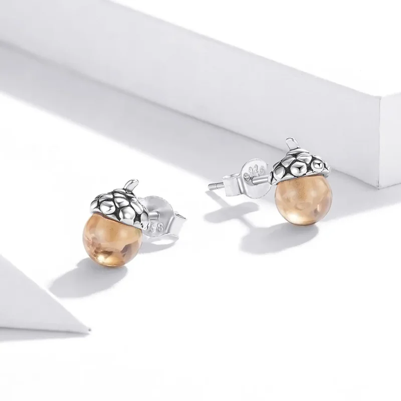 (image for) Pandora Style Silver Stud Earrings, Shining Fruit of The Oak Tree - SCE935 - View 4