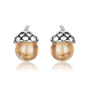 (image for) Pandora Style Silver Stud Earrings, Shining Fruit of The Oak Tree - SCE935
