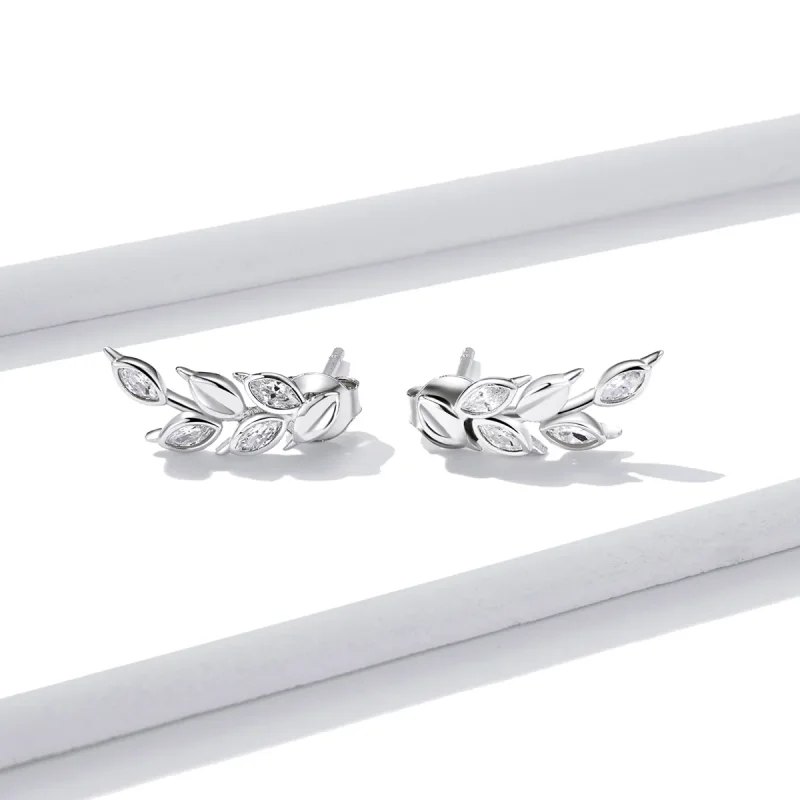 (image for) Pandora Style Silver Stud Earrings, Shining Wheat Ears - BSE415 - View 2