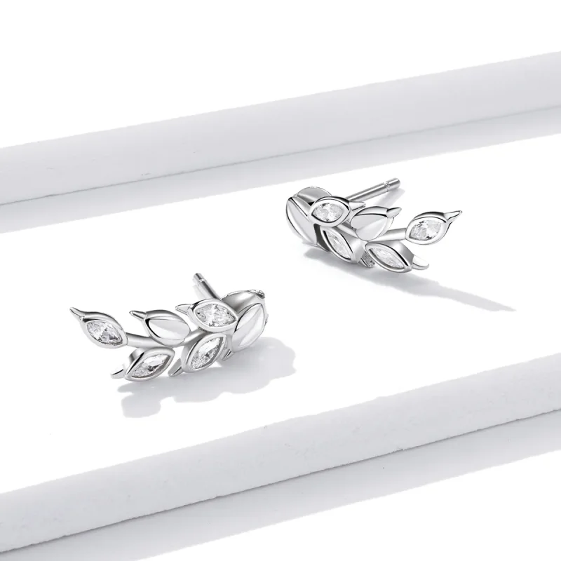 (image for) Pandora Style Silver Stud Earrings, Shining Wheat Ears - BSE415 - View 3