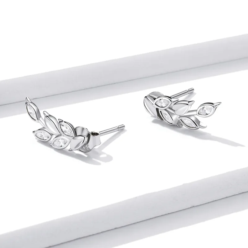 (image for) Pandora Style Silver Stud Earrings, Shining Wheat Ears - BSE415 - View 4