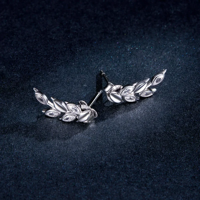 (image for) Pandora Style Silver Stud Earrings, Shining Wheat Ears - BSE415 - View 5