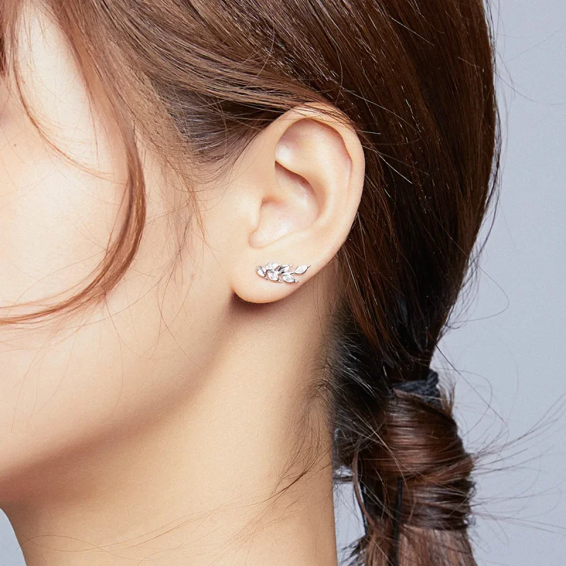 (image for) Pandora Style Silver Stud Earrings, Shining Wheat Ears - BSE415 - View 6